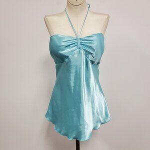 Vintage Eyeshadow Womens Y2K Satin Babydoll Top Size XL Blue Coquette Preppy